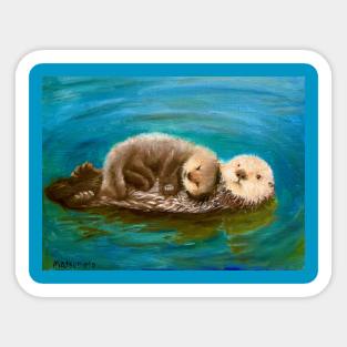 Mom and Baby Otters Sticker